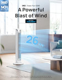 DREO Smart Tower Fan for Bedroom, Standing Fans for Indoors, 90° Oscillating, 26ft/s Velocity Quiet Floor Fan with Remote, 12H Timer, Voice Control Fans for Indoors, Compatible with Alexa