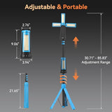 Dimgogo Rechargeable Camping Light with Stand 7ft Max Height, 15000mAh Portable Cordless LED Work Light, 5500 Lumen 6500/4500/3500K Dimmable Emergency Flashlight with Detachable Tripod, Blue