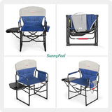 SUNNYFEEL Heated Camping Directors Chair, Heavy Duty,Oversized Portable Folding Chair with Side Table, Pocket for Beach, Fishing,Trip,Picnic,Lawn,Concert Outdoor Foldable Camp Chairs
