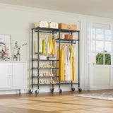 VIPEK R4 Garment Racks Heavy Duty Clothes Rack -620lb Capacity Metal Frame, Rolling Lockable Wheels & 6 Tiers Adjustable Height Shelves & Hanger Rods, Black