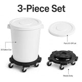 Getzi 8 Pack 20 Gallon White Round Commercial Trash Can with Lid and Dolly