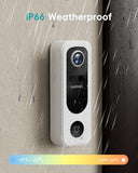 Doorbell Camera Wireless No Subscription - 2K Video Doorbell Wireless with Chime, 2 Way Audio, 30s Voice Message