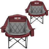 Overmont Oversized XL Camping Chair for Adults - 400lbs Support Heavy-Duty Padded Folding Chair with Side Pocket Cup Holder Cooling Bag for Outdoor Sports Garden Beach Fishing Lawn Red 2pcs