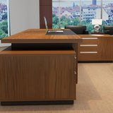 LSIGHTUS 94" Brown Modern L Shaped Executive Desk, Wood Computer Desk
