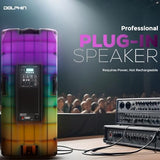 Dolphin Elite 290 Bluetooth Party Speaker – Dual 15" Big Speaker with Wireless Microphone, XLR Input, 200W RMS, Translucent Cabinet, Deep Bass, LED Light Show, High Clarity Sound, DJ & Karaoke Ready