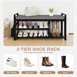 Homaxy 2-Tier Shoe Rack Bench with Side Holder, 39.4 in Bamboo Entryway Bench, Shoe Rack Organizer with Cushion for Front Entrance, Hallway Living Room Bedroom, Black and Dark Grey