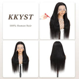 KKYST 30 Inch Straight Wigs Human Hair 200% Density Transparent 13x6 HD Lace Front Wigs Human Hair Pre Plucked Human Hair Lace Front Wigs for Women with Baby Hair Natural Black Wig Human Hair