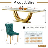 94.5" Large Marble Dining Table Set for 10, Luxury White Gold Kitchen Table