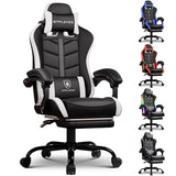 GTPLAYER Gaming Chair, Computer Gaming Chairs for Adults with Footrest, Height Adjustable PC Game Chair, Black-White
