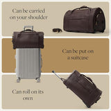 Wool & Oak NOVA Large Duffle Bag with Wheels - Leather, Chocolate | Carry on garment duffle bags for travel