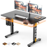 Veken 47.2" Standing Desk, Adjustable Height Office Desk with Wood Desktop, Computer Table, Black