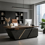 SAINTCY Professional Executive Desk with Privacy Panel & Drawers