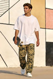 GINGTTO Baggy Cargo Pants Men Brown Camo Wide Leg Fashion Y2K Loose Fit Streetwear Drawstring Stretch 34