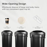 EKO Urban 32 Gallon Round Black Stainless Steel Open Top Waste Bin