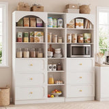 Cyclysio 80" Tall Bookshelf System with 6 Drawers, Arched Corner Bookcase with 12-Tier Open Shelves
