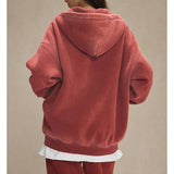 Talakeno Mens Womens Fleece Hoodies Sweatshirt Double Zip Up Oversized Acid Wash Hoodies Winter Vintage Cotton Sweatshirt(Red,L)