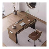 zhongxlla Standing Desk, Minimalist Style Saddle Leather Desk with Outlets
