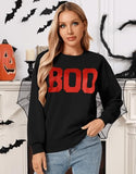 Drvitor Womens Halloween Sweatshirt BOO Print Design Top (Black, X-Large)