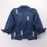 Hixiaohe Spring Summer Jean Jacket for Women Trendy Half Sleeve Button Down Short Denim Jacket Retro Cropped Trucker Coat