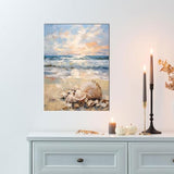 daktenn Beach Picture Decor Ocean Painting Canvas Wall Art Prints of Seashell on Sandy Seaside Coastal Seashell Conch Wall Art for Living Room Wall Decor Bathroom Wall Art 12"x16"