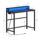 Small Computer Desk with Charging Station and LED Lights, Gaming Desk with Monitor Stand, 2-Tier Home Office Desk, Black