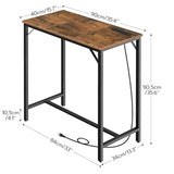 Bar Table with Charging Station, Rectangular Pub Table, High Top Coffee Table, 35.4" L x 15.7" W x 35.6" H, Rustic Brown and Black