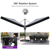 PURPLE LEAF 6.5' X 10' Right-left Tilt Patio Umbrella with Base Outdoor Cantilever Swivel Rectangle Umbrella Aluminum, Grey
