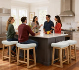 Counter Height Bar Stools Set of 6, 24 Inch Backless Upholstered Counter Stools with Solid Rubberwood Legs