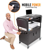 Line Leader Large AV Cart with Locking Cabinet & Drop Leaves, Rolling Height Adjustable Utility Cart
