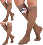 (3 Pairs - Closed Toe) Made in USA - Sheer Compression Stockings for Women 15-20mmHg - Womens Compression Socks for Circulation during Travel, Airplane, Sport, Athletic - Taupe, X-Large - A101T4-3