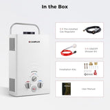 Portable Camplux Propane 1.58 GPM Tankless Gas, On Demand Water Heater, White