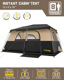 FanttikOutdoor Zeta C8 Pro Max Instant Cabin Tent 8 Person Camping Tent Setup in 60 Seconds with Rainfly & Windproof Portable with Carry Bag for Family Camping & Hiking, Upgraded Ventilation, Khaki