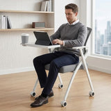 100 Pack Foldable Conference Chairs with Tablet Arm & Wheels Space-Saving