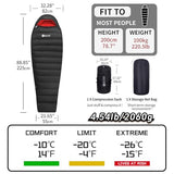 QEZER 0 Degree Sleeping Bag for Adults 650 Fill Power Down Large Lightweight Sleeping Bag for -15℉-14℉ Cold Weather