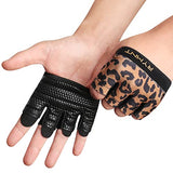 RYMNT Minimal Workout Gloves,Short Micro Weight Lifting Gloves Grip Pads with Full Palm Protection & Extra Grip, Leopard-Small