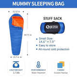 QEZER Down Mummy Sleeping Bag for Adults, 32°F to 10°F Lightweight Compact for Camping Backpacking Hiking, 4 Season Outdoor Sleeping Bag with 600 Fill Power Down