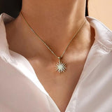 Aohik Dainty 14k Plated Gold Sun Necklace for Women, Trendy CZ Sunburst Pendant Necklace Non Tarnish Jewelry for Gifts