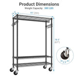 VIPEK R3C Plus Garment Rack Rolling Clothes Racks with Locking Wheels, Heavy Duty Clothing Rack Portable Closet with Adjustable Shelves & Side Hooks, Black Rack