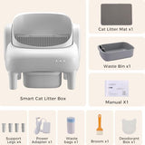 GTPLAYER Smart Cat Litter Box, Open-Top Self Cleaning Cat Litter Box with App Control, Safety Sensors, Large Capacity Waste Bin, Easy Maintenance, Automatic Litter Box for Multi-Cat Homes,White