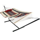 Sunnydaze Rope Hammock with Stand for Outside- 275-Pound Capacity - Includes 12-Foot Hammock Stand, Spreader Bar, Pad, and Pillow - Modern Lines