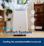 GE 8,000 BTU DOE Smart Portable Air Conditioner for Rooms up to 350 Sq Ft, Compact 3-in-1 AC with Dehumidifier & Fan, Auto Evaporation No-Drain, Remote, Window Kit Included