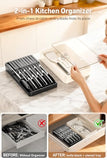 MAD SHARK 2-in-1 Detachable Knife Block & Silverware Organizer, Drawer Knife Holder for 10 Knives, BPA-Free, Blade-Safe Slots, No Knives