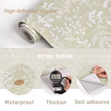 MelunMer Beige Peel and Stick Wallpaper Floral Stick on Wall Paper Boho Leaf Contact Paper for Cabinet Removable Self Adhesive Wallpaper Bathroom Waterproof Neutral French Floral Shelf 17.3 x 78.7In
