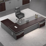 Rustic L Shaped Executive Office Desk with Shelves Storage Cabinet