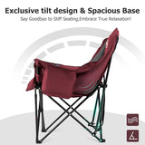 Overmont Oversized XL Camping Chair for Adults - 400lbs Support Heavy-Duty Padded Folding Chair with Side Pocket Cup Holder Cooling Bag for Outdoor Sports Garden Beach Fishing Lawn Red 2pcs