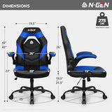 N-GEN Video Gaming Chair Ergonomic Computer Desk Office Chair with Lumbar Support Adjustable Height (Blue)