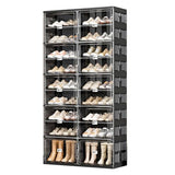 wesimple 36 Pairs Portable Shoe Storage Cabinent of 3-Step Fast Installation,Plastic Shoe Box with Magnetic Clear Door for Entryway, Enclosed Shoe Rack for Sneaker, Heels etc.. (2Row, 9Tier)
