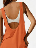 Athlisan Womens Athletic Mini Dress Built in Shorts Sleeveless Tennis Workout Summer Crewneck Mini Romper Dress with Pockets(Orange-XXL)
