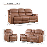 Faux Leather Manual Reclining Sofa Furniture Set, Manual Recliner Chair