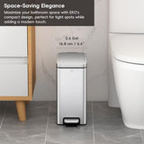 EKO Small Bathroom Trash Can with Lid Soft Close, Step Pedal, 10 Liter / 2.6 Gallon Stainless Steel Garbage Can (Silver)